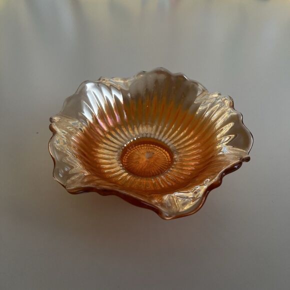 Unmarked Other - Vintage Marigold Carnival Glass Serving Bowl, 6", Starburst, Ribbed & Ruffled